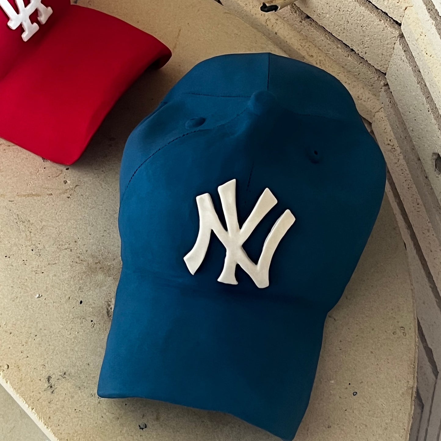 NY Yankees Ceramic Cap Sculpture (Blue) - Figurative Sculpture