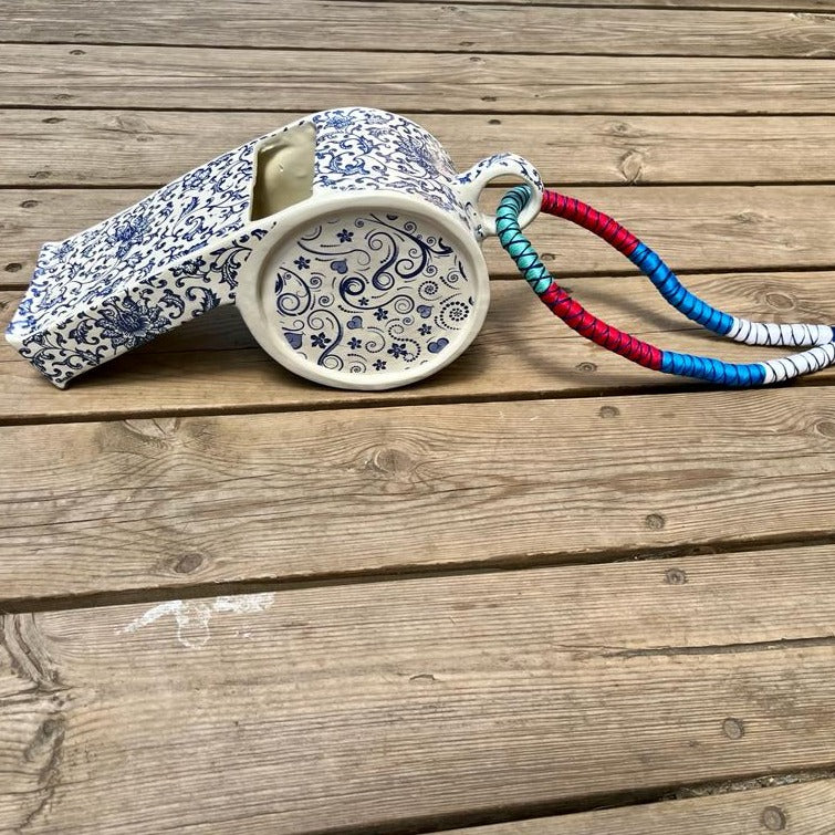 Wake Up Call Ceramic Whistle with Handcrafted Embroidered Cord