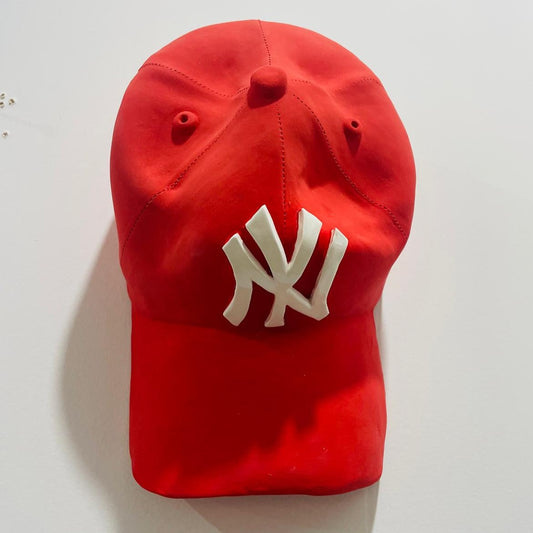 NY Yankees Ceramic Cap Sculpture (Red) - Figurative Sculpture