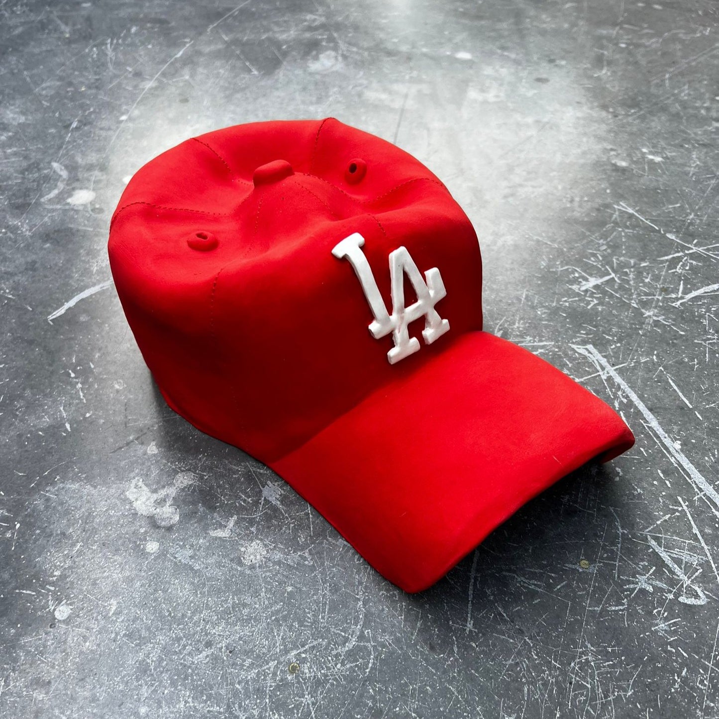 Ceramic LA Dodgers Cap Sculpture (Red) - Figurative Sculpture