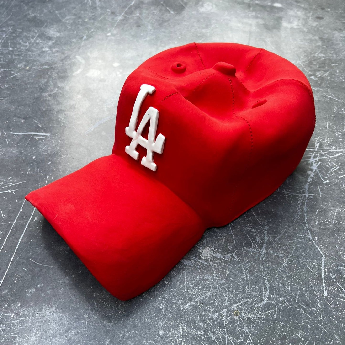 Ceramic LA Dodgers Cap Sculpture (Red) - Figurative Sculpture