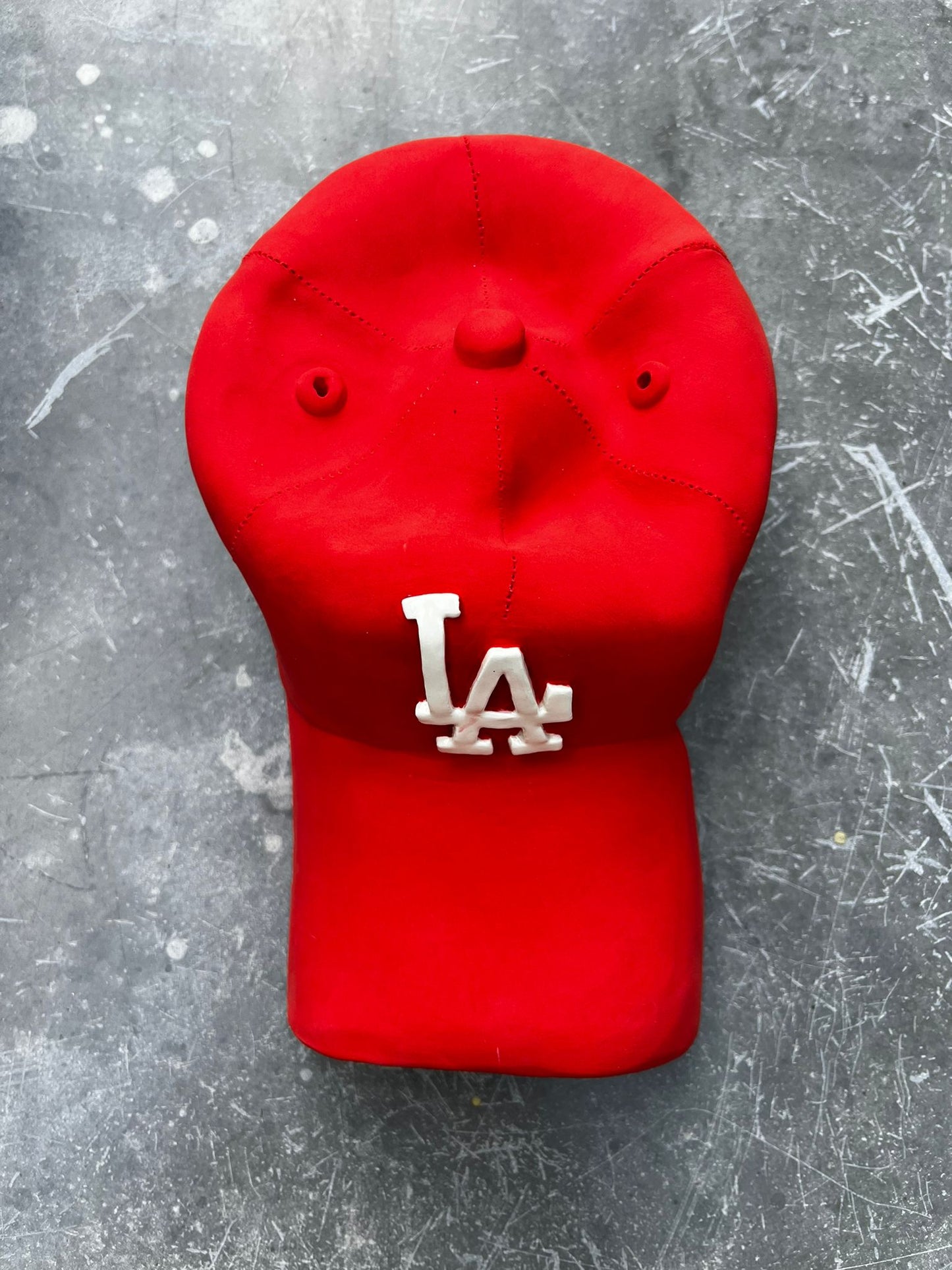 Ceramic LA Dodgers Cap Sculpture (Red) - Figurative Sculpture