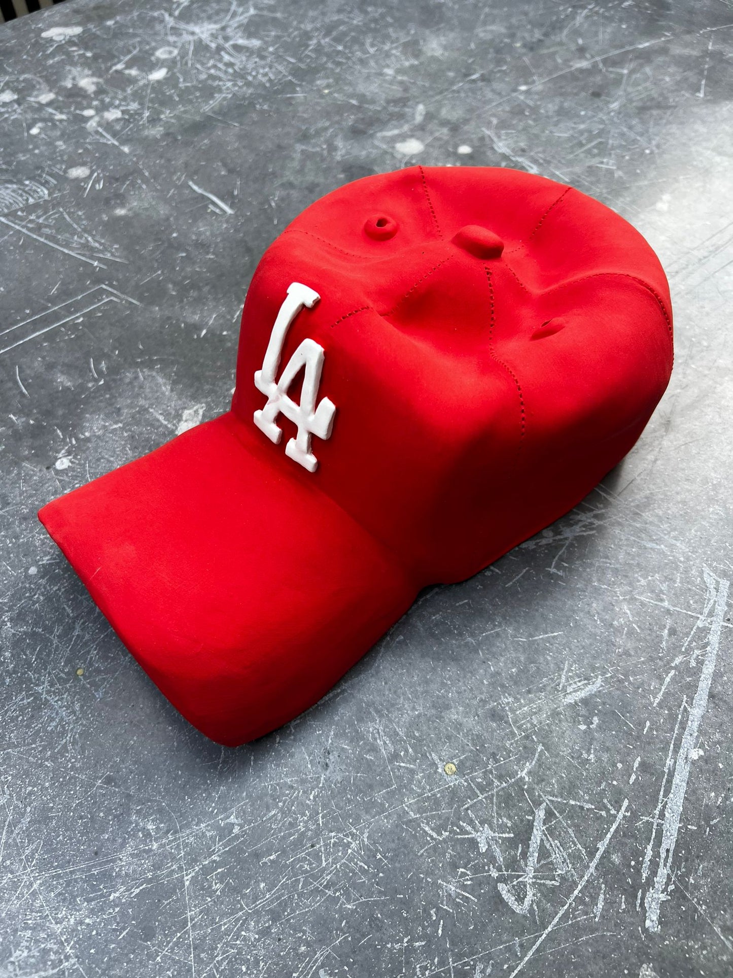 Ceramic LA Dodgers Cap Sculpture (Red) - Figurative Sculpture