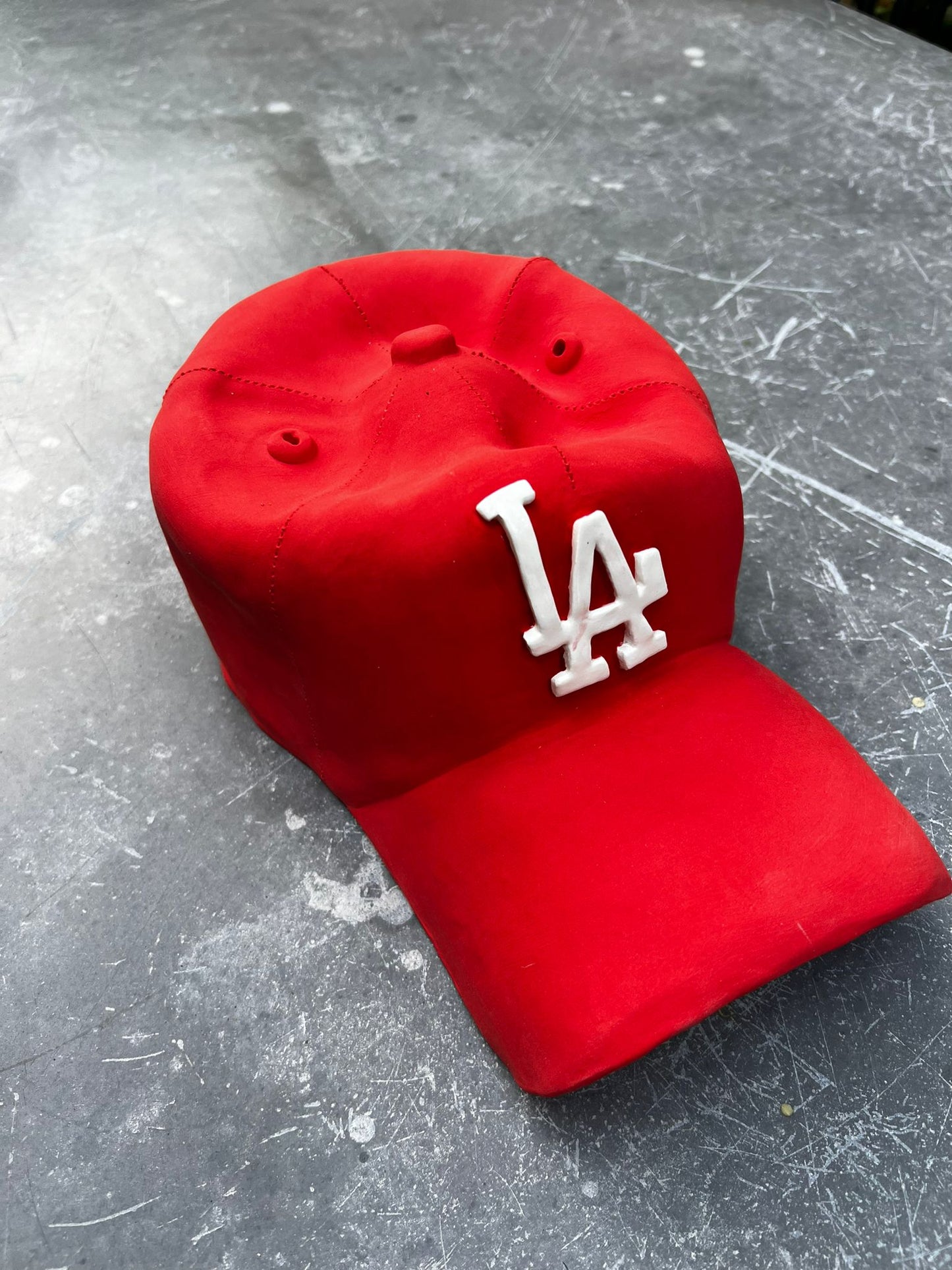 Ceramic LA Dodgers Cap Sculpture (Red) - Figurative Sculpture