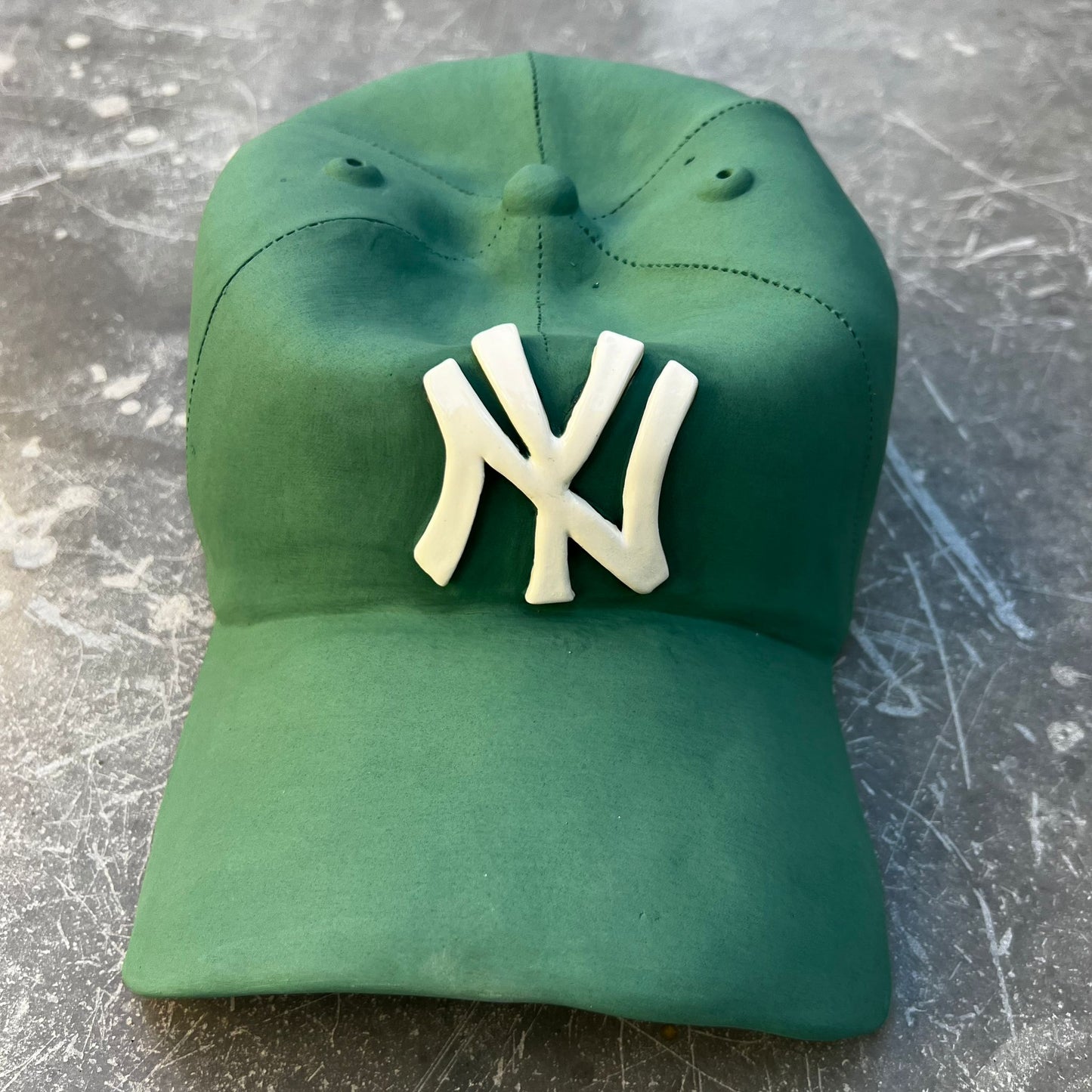 NY Yankees Ceramic Cap Sculpture (Green) - Figurative Sculpture