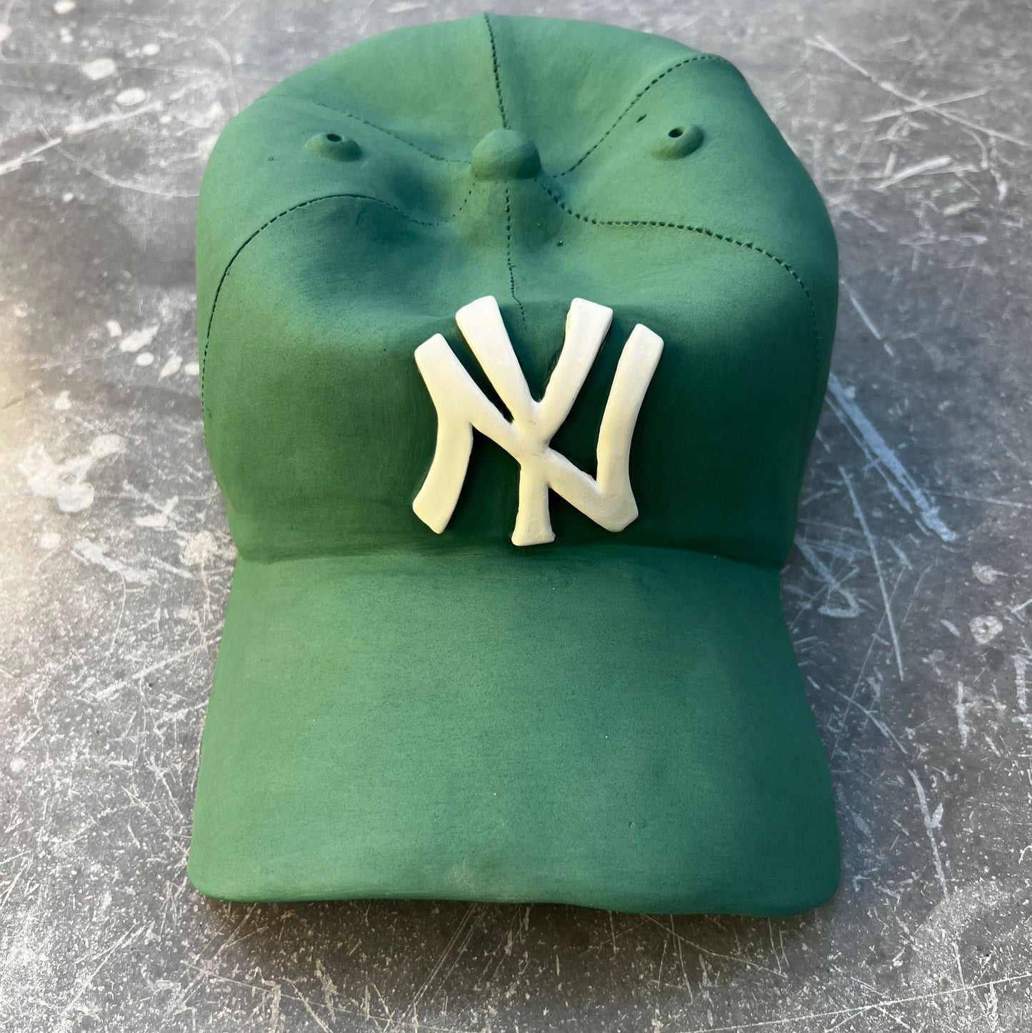 NY Yankees Ceramic Cap Sculpture (Green) - Figurative Sculpture