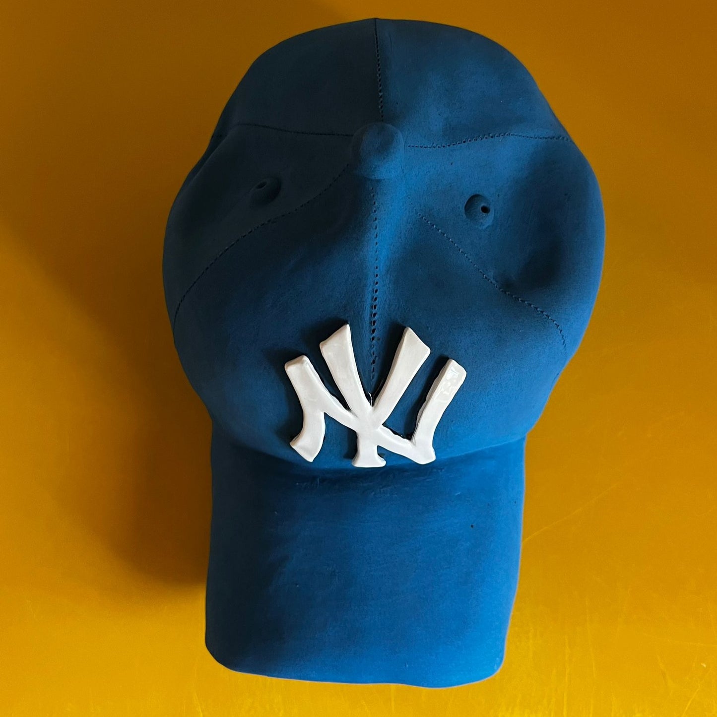 NY Yankees Ceramic Cap Sculpture (Blue) - Figurative Sculpture