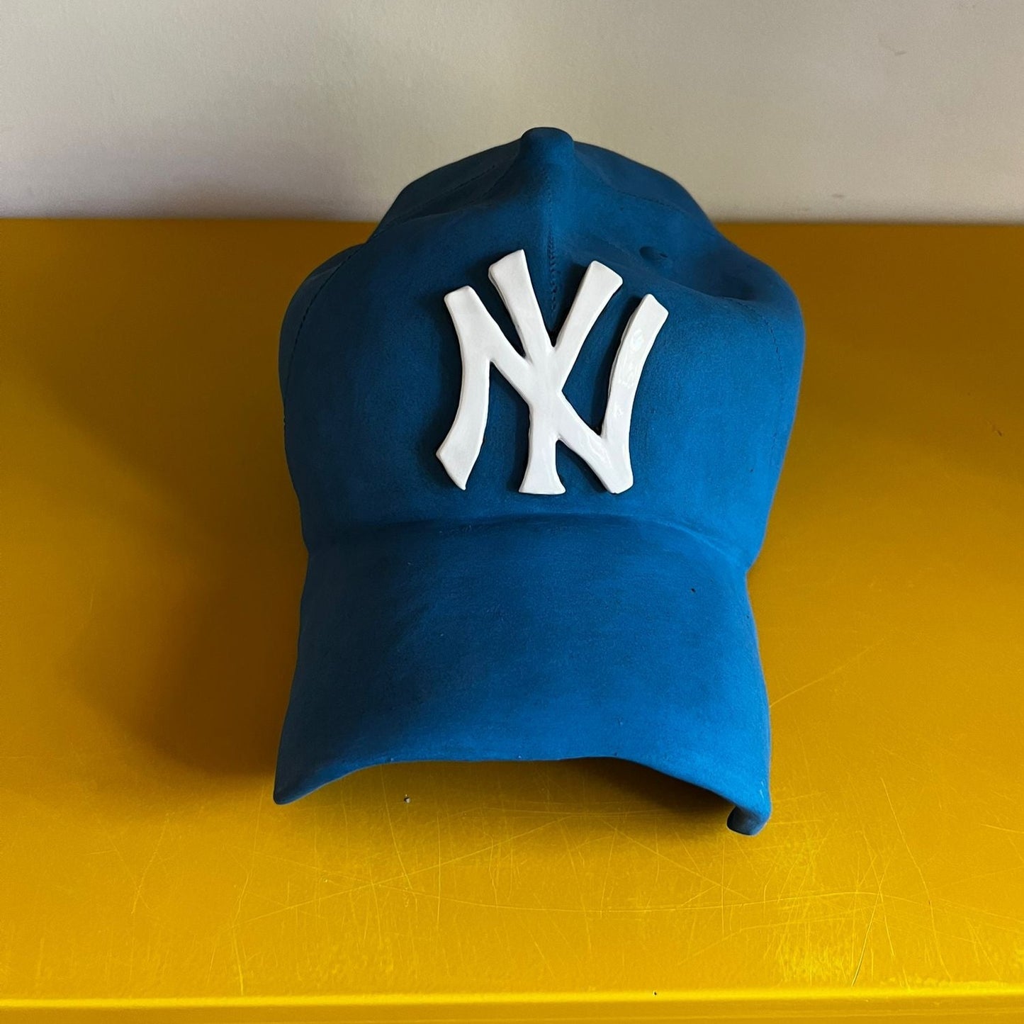 NY Yankees Ceramic Cap Sculpture (Blue) - Figurative Sculpture