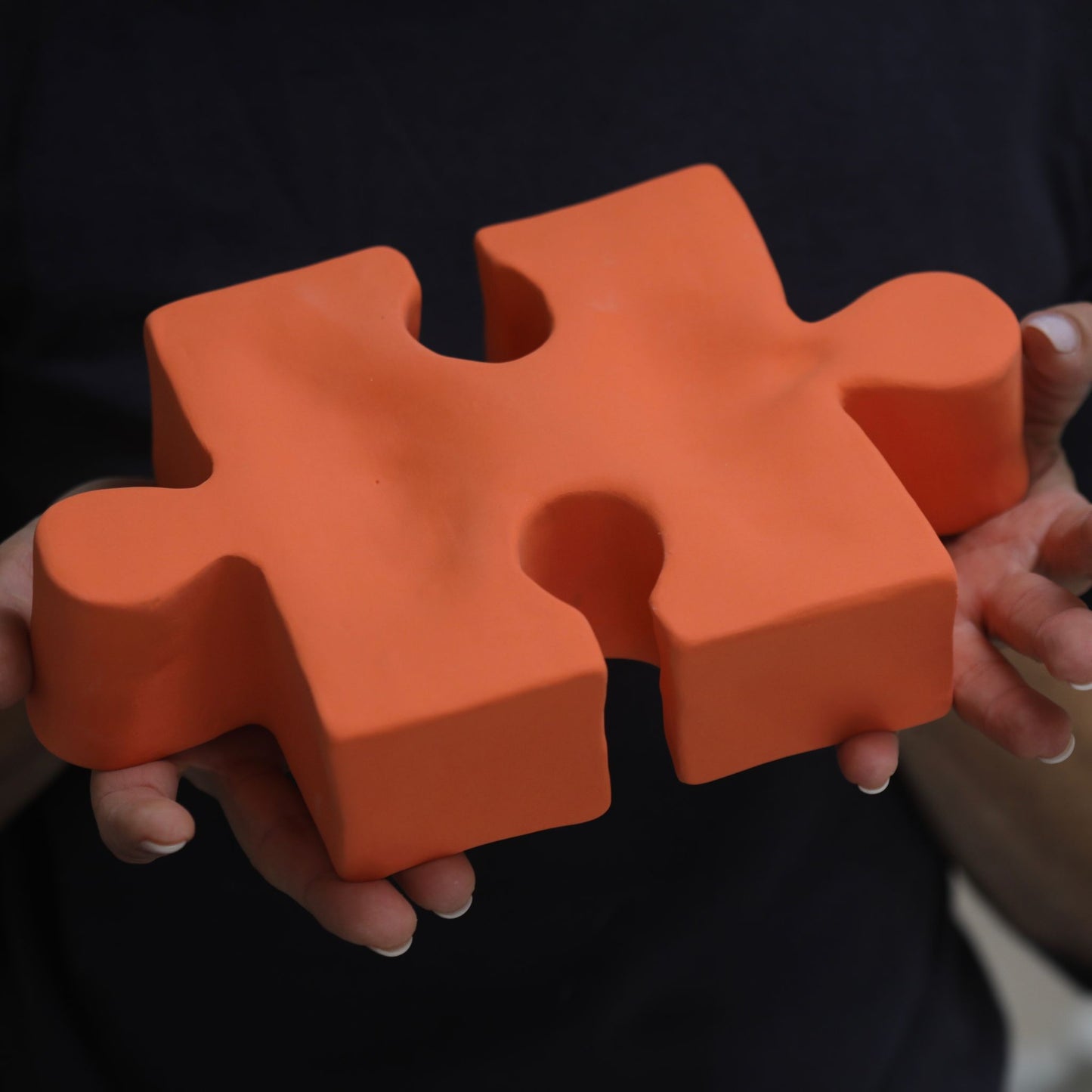 Mystery in Orange: Handcrafted Ceramic Puzzle Sculpture