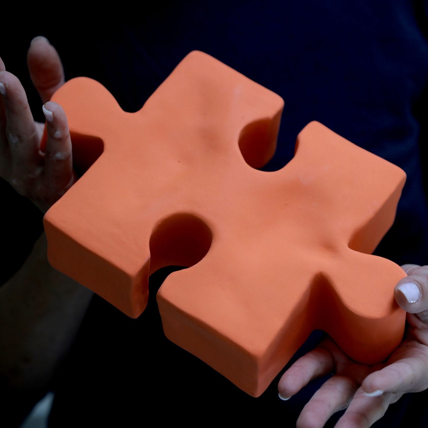 Mystery in Orange: Handcrafted Ceramic Puzzle Sculpture