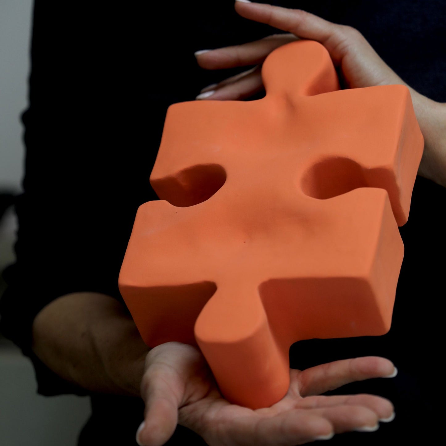 Mystery in Orange: Handcrafted Ceramic Puzzle Sculpture