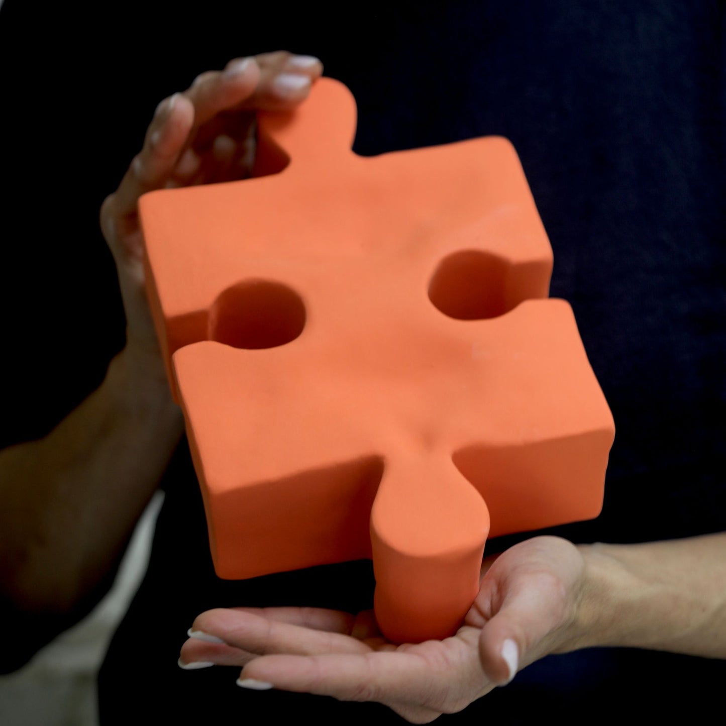 Mystery in Orange: Handcrafted Ceramic Puzzle Sculpture