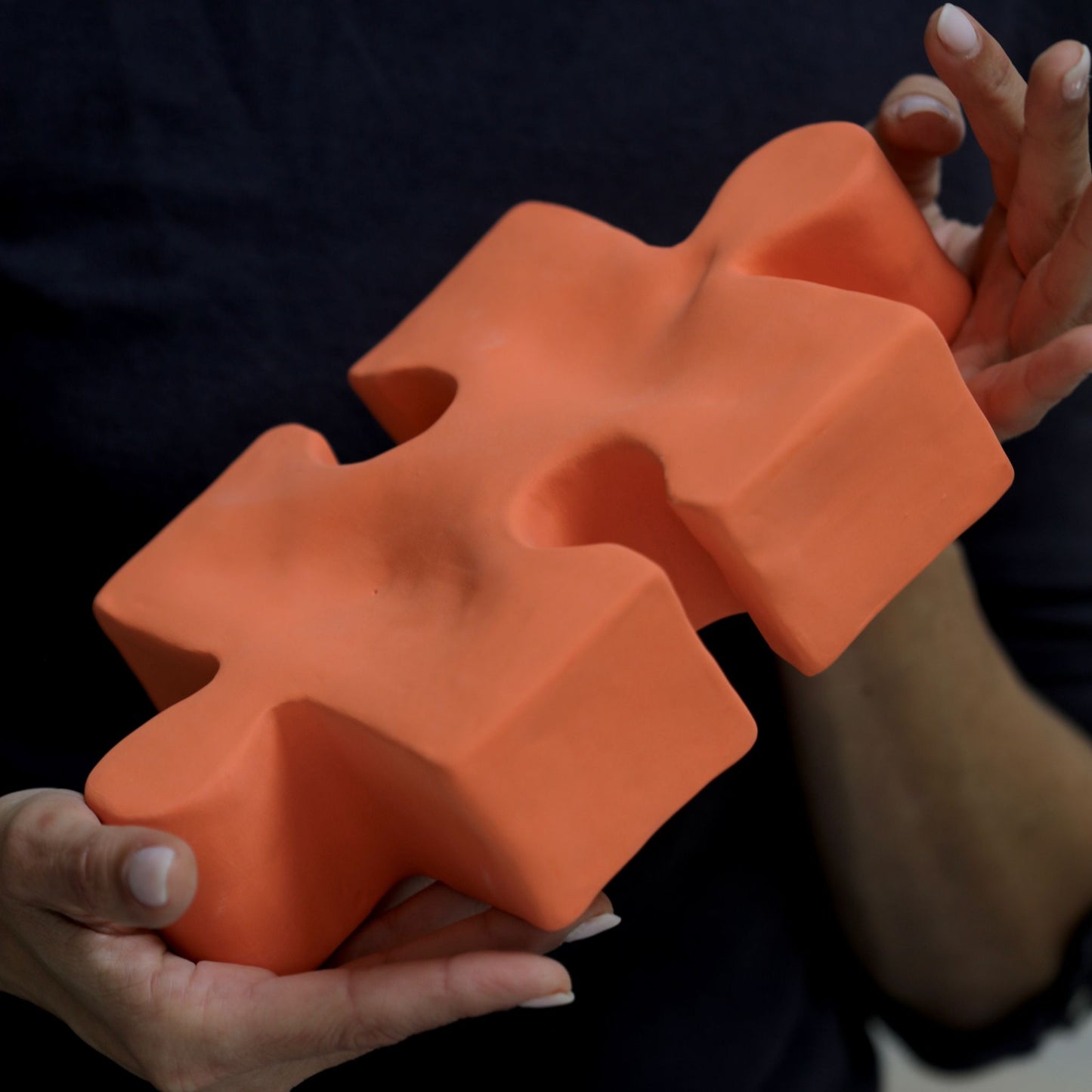 Mystery in Orange: Handcrafted Ceramic Puzzle Sculpture