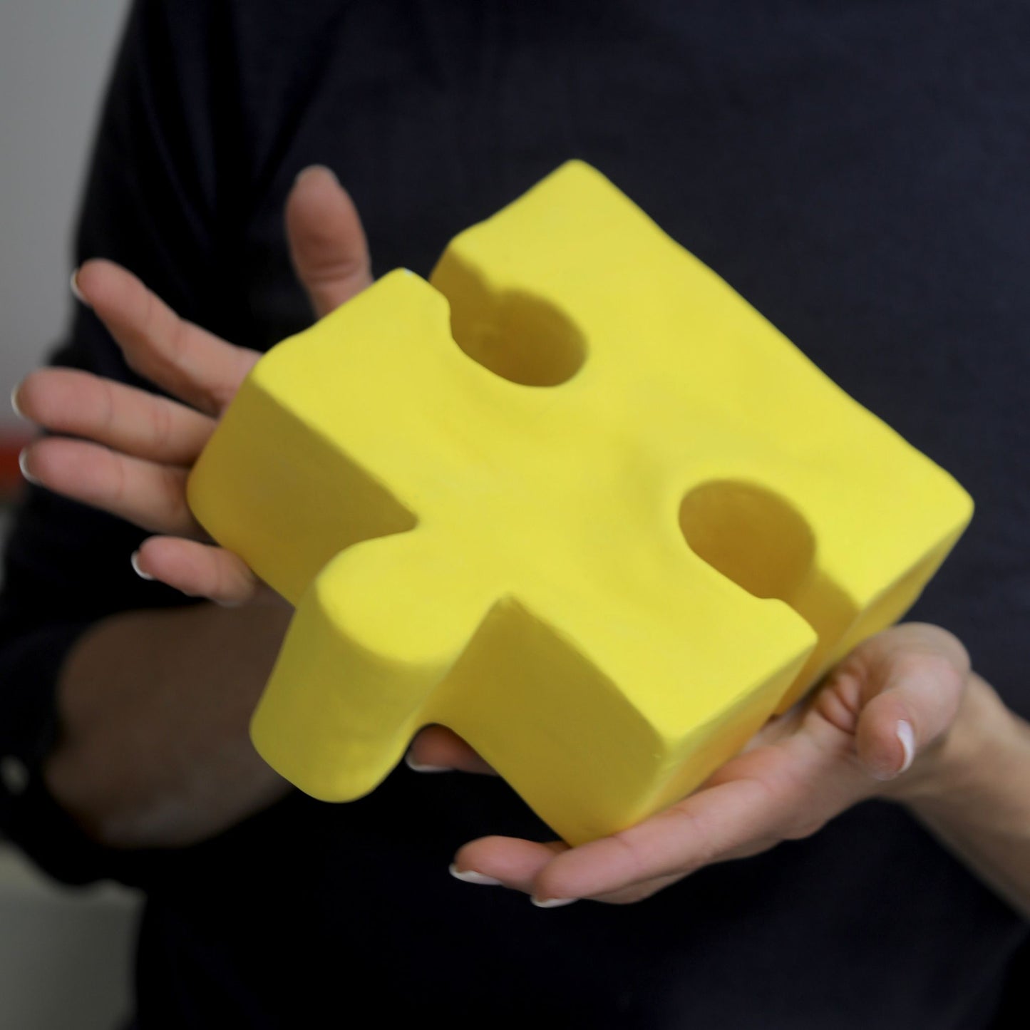 Soft Yellow Serenity: Handcrafted Ceramic Puzzle Sculpture