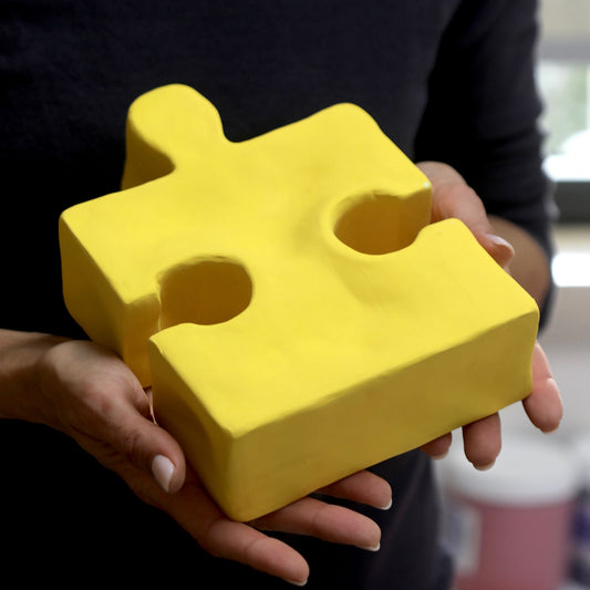 Soft Yellow Serenity: Handcrafted Ceramic Puzzle Sculpture