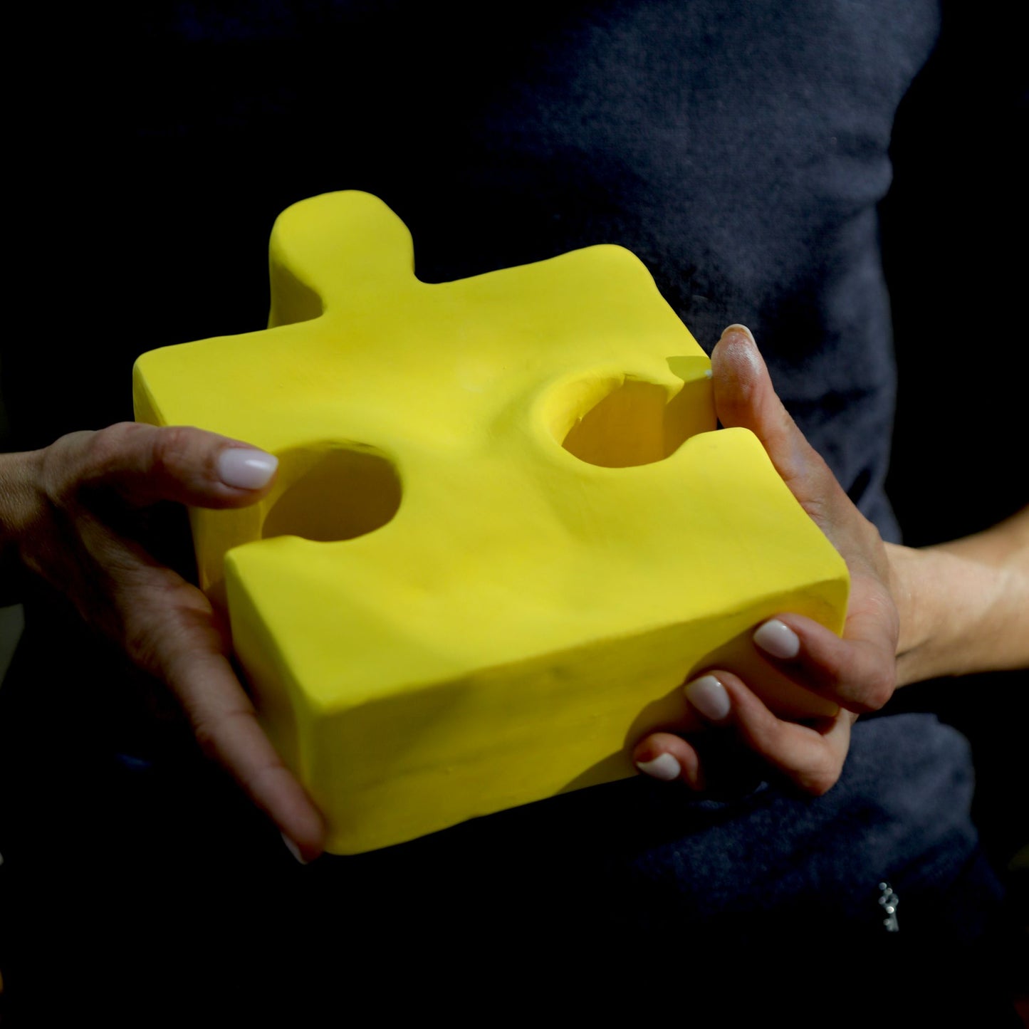 Soft Yellow Serenity: Handcrafted Ceramic Puzzle Sculpture