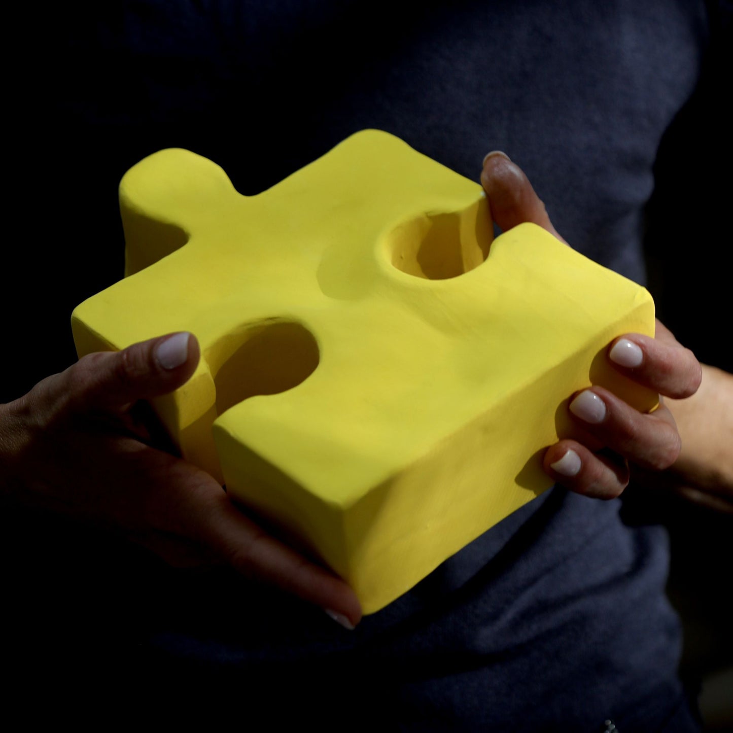 Soft Yellow Serenity: Handcrafted Ceramic Puzzle Sculpture