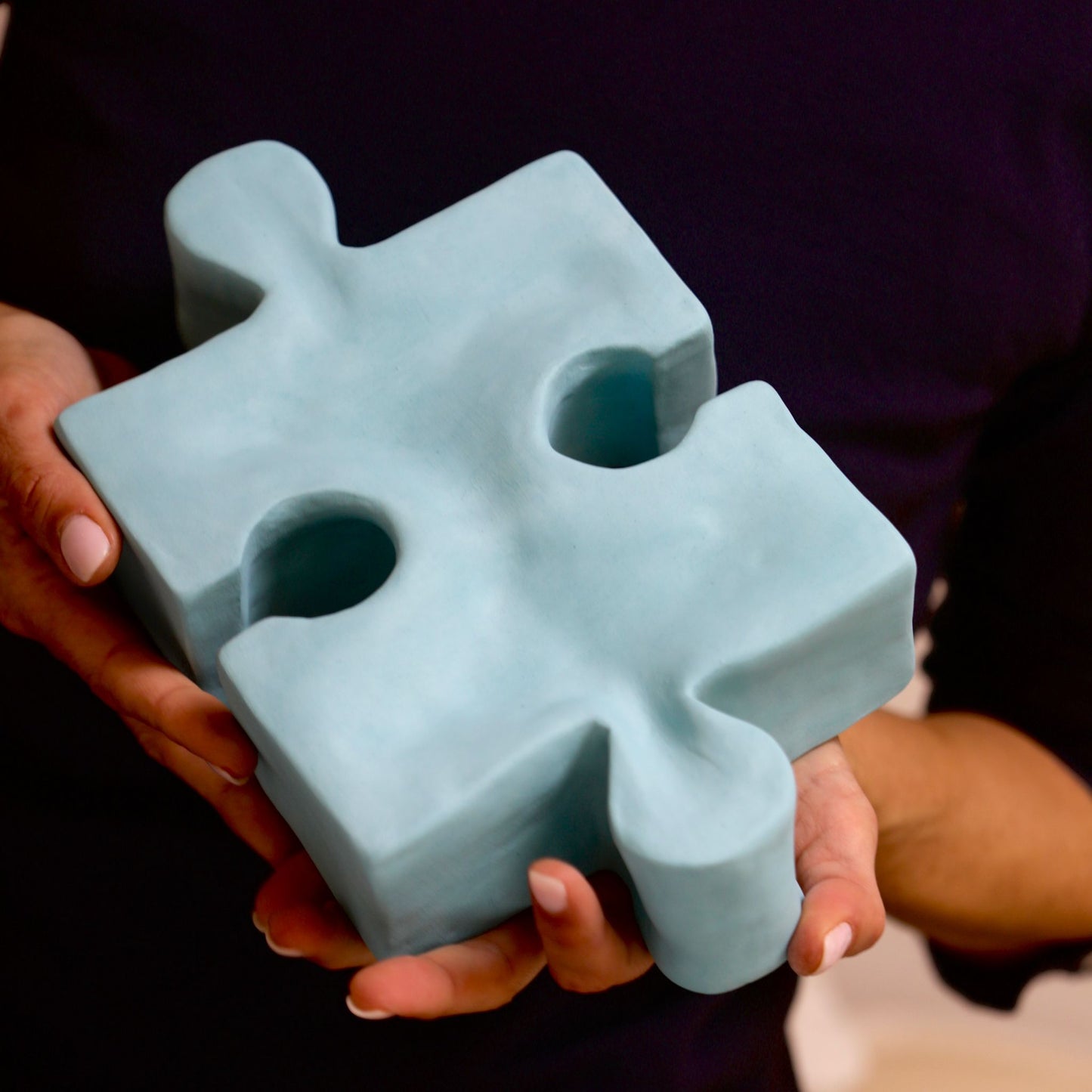 Light Blue Sky: Handcrafted Ceramic Puzzle Sculpture