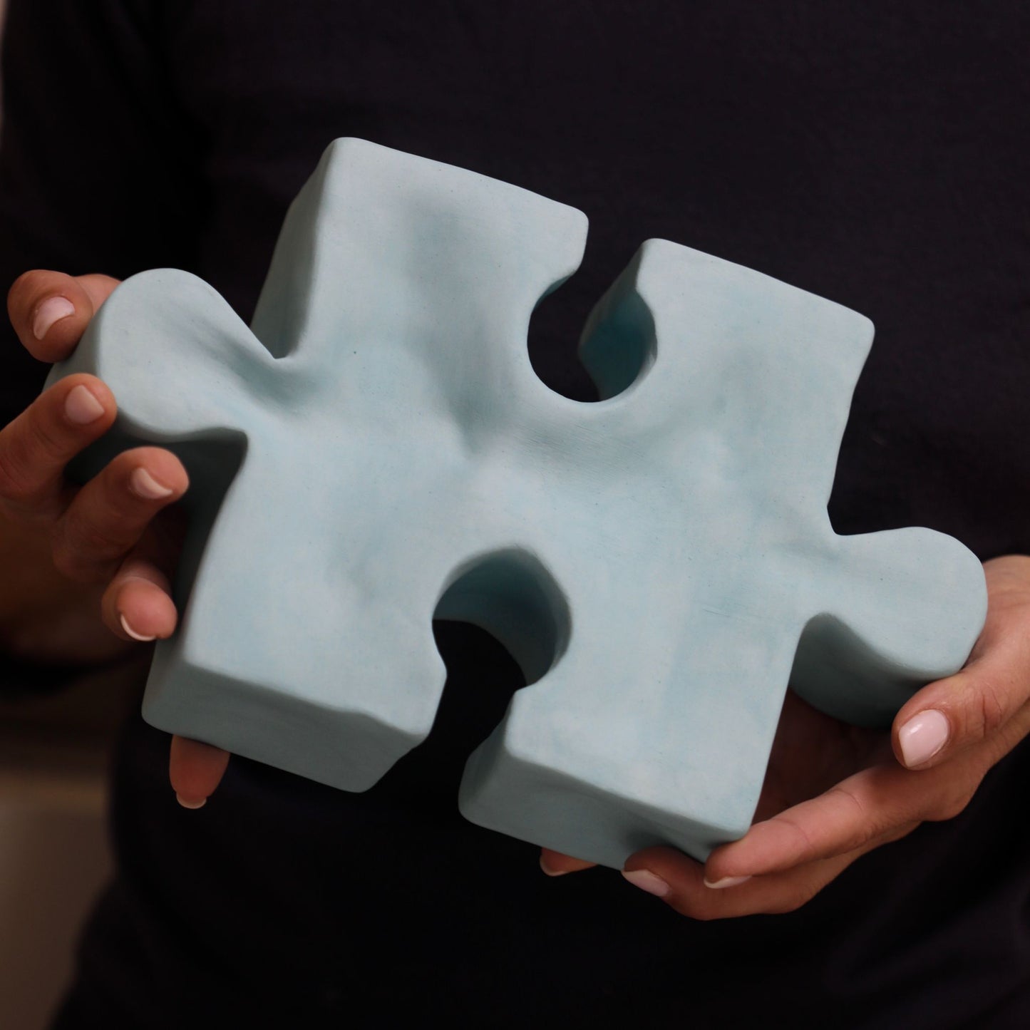 Light Blue Sky: Handcrafted Ceramic Puzzle Sculpture