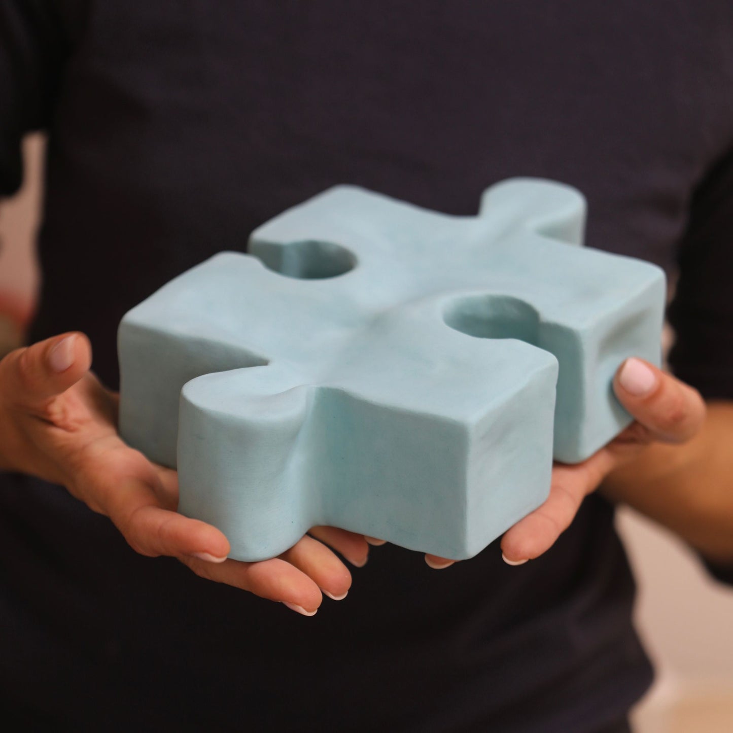 Light Blue Sky: Handcrafted Ceramic Puzzle Sculpture