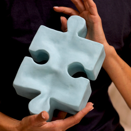 Light Blue Sky: Handcrafted Ceramic Puzzle Sculpture