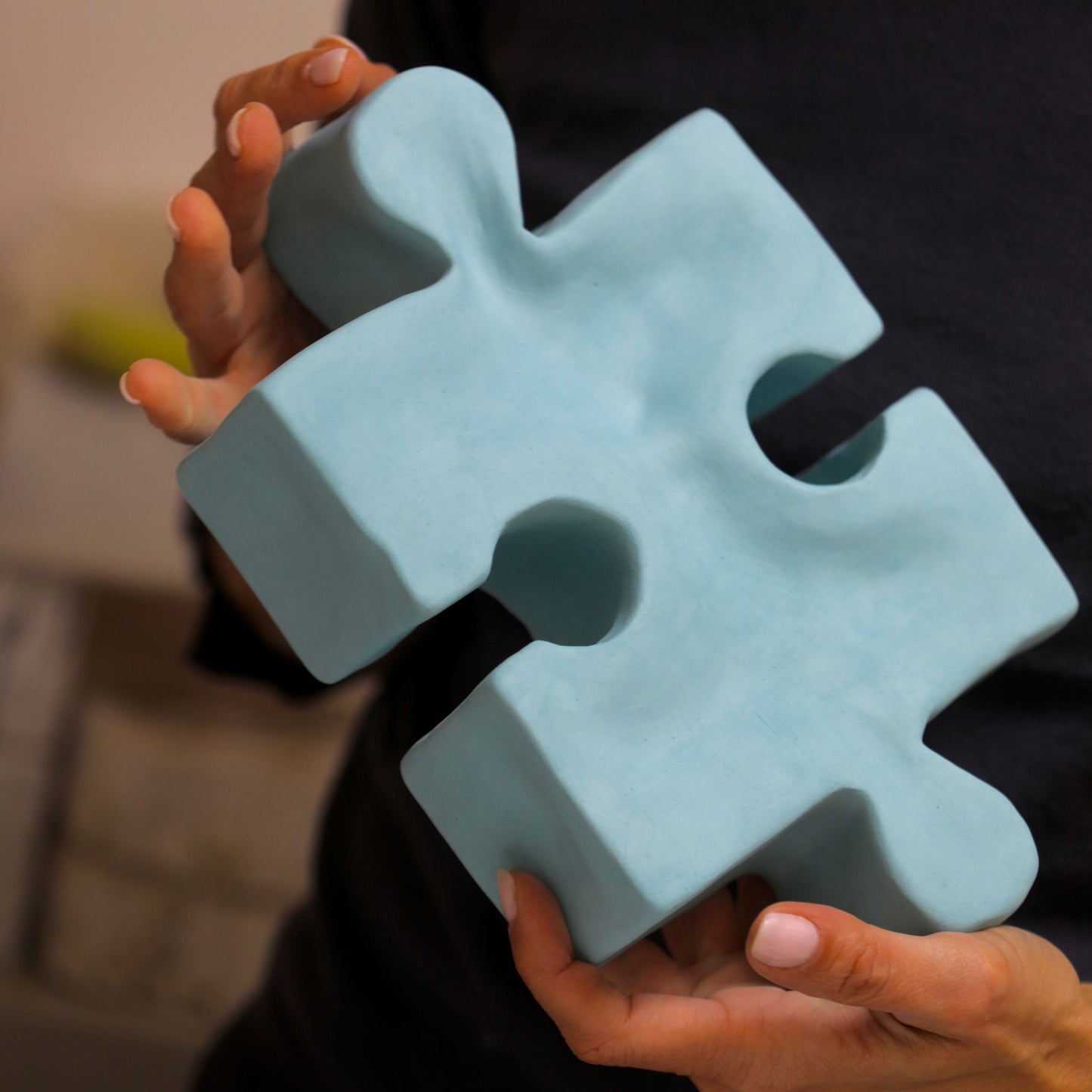 Light Blue Sky: Handcrafted Ceramic Puzzle Sculpture