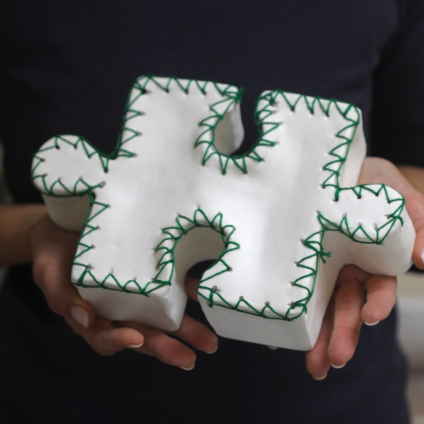 Threaded Memories: Handcrafted Natural White Ceramic Puzzle Sculpture